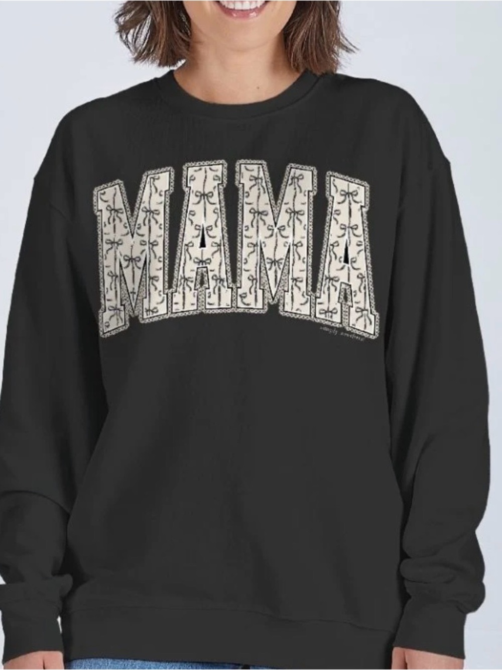 Simply Southern Black Crewneck Sweater with Cream "MAMA" Graphic